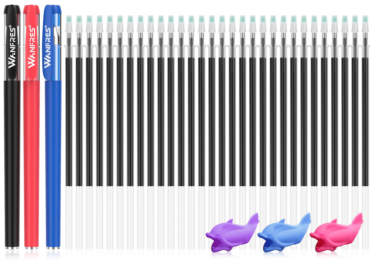 WANFRES Magic grooved writing practice, Magic pens for kids disappearing ink pen,30 refills 3 pens(With writing training aids)Pencil grip,Reusable grooved handwriting practice for kids,Magic Copybooks