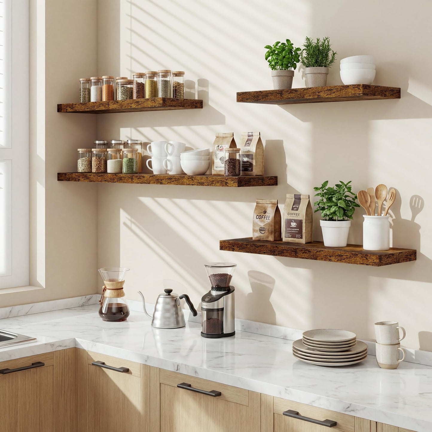24 Inch Floating Shelves for Wall Decor,9.3" Deep Floating Shelf Wall Book Shelves,Large Display Storage Shelf,Wall Mounted Shelves with Invisible Bracket for Living Room,Bedroom,Bathroom,Rustic Brown