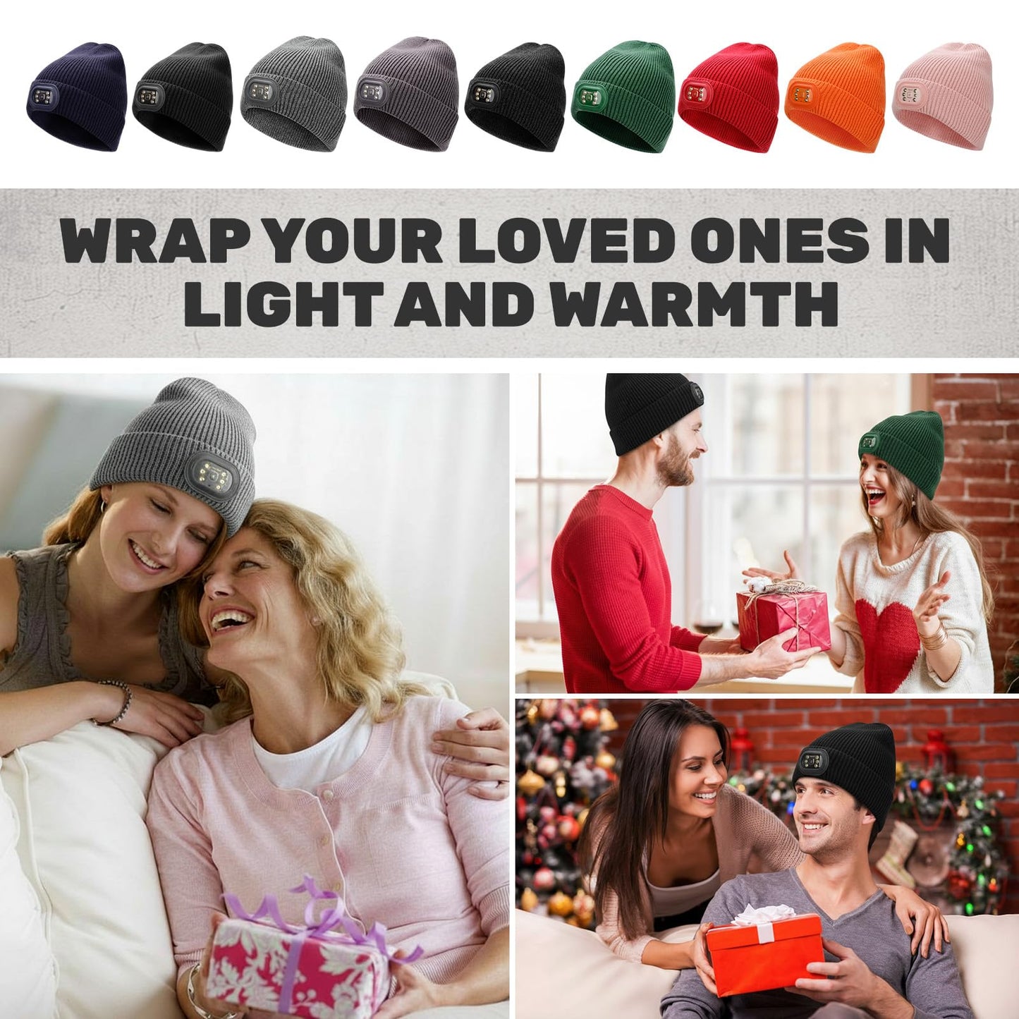 OKKLE Unisex LED Beanie with Light, USB Rechargeable Headlamp Hat, Winter Gifts for Men Women Husband Him Dark Grey