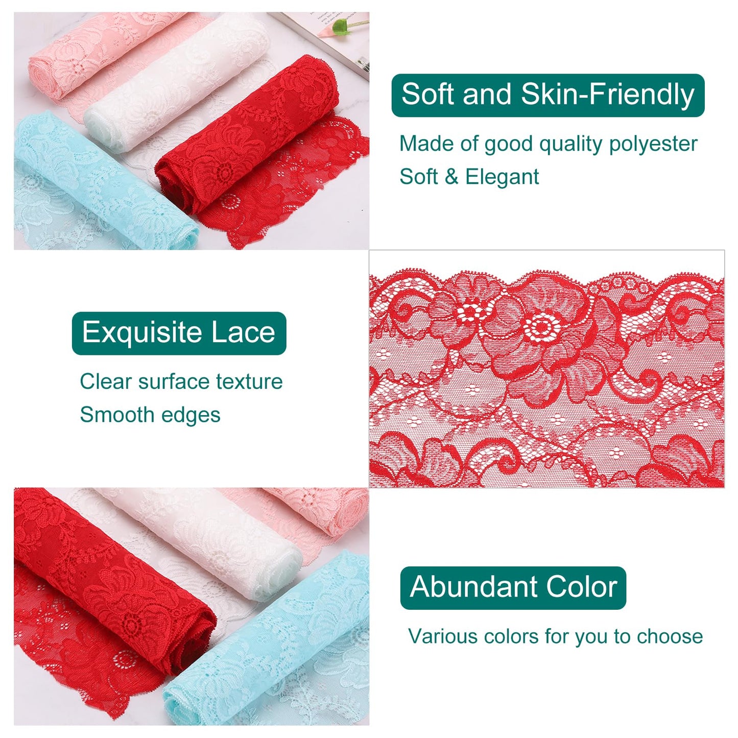 MECCANIXITY 7.1 Inch Wide 3 Yard Lace Ribbon Floral Pattern Dark Red Lace Trim Ribbon for DIY Crafts, Gift Wrapping Bouquets, Wedding Decor, and Sewing Making