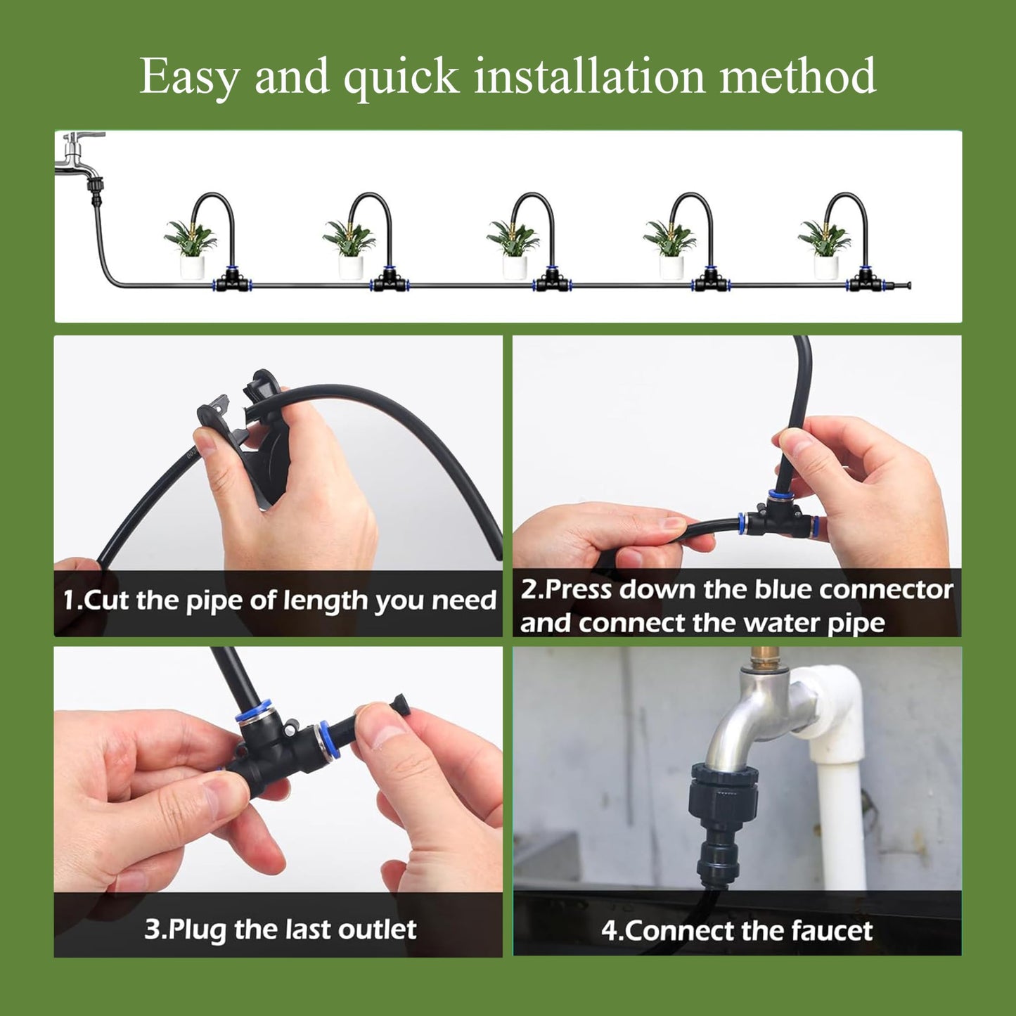 360° Adjustable Drip Irrigation System - 100FT Garden Watering System with 15 Nozzles, Garden Irrigation System, Greenhouse Accessories, Atomizing System for Yard, Lawn, Plants, 5/16 inch Hose