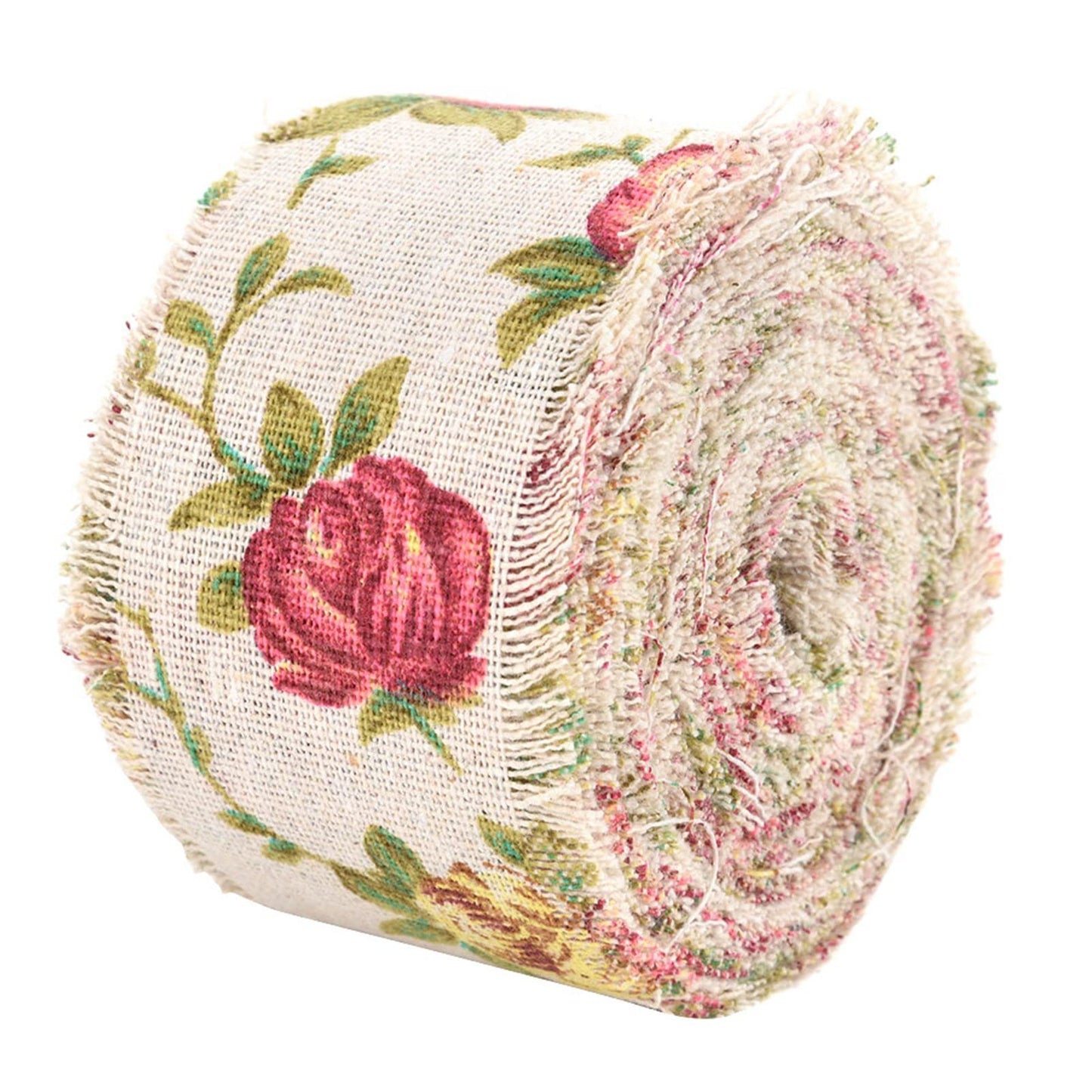 Printed Rose Flower Burlap Ribbon, 10m/32.8ft Hessian Jute Belt Strap Fabric, Wedding Birthday Party Decor, Home Embellishment