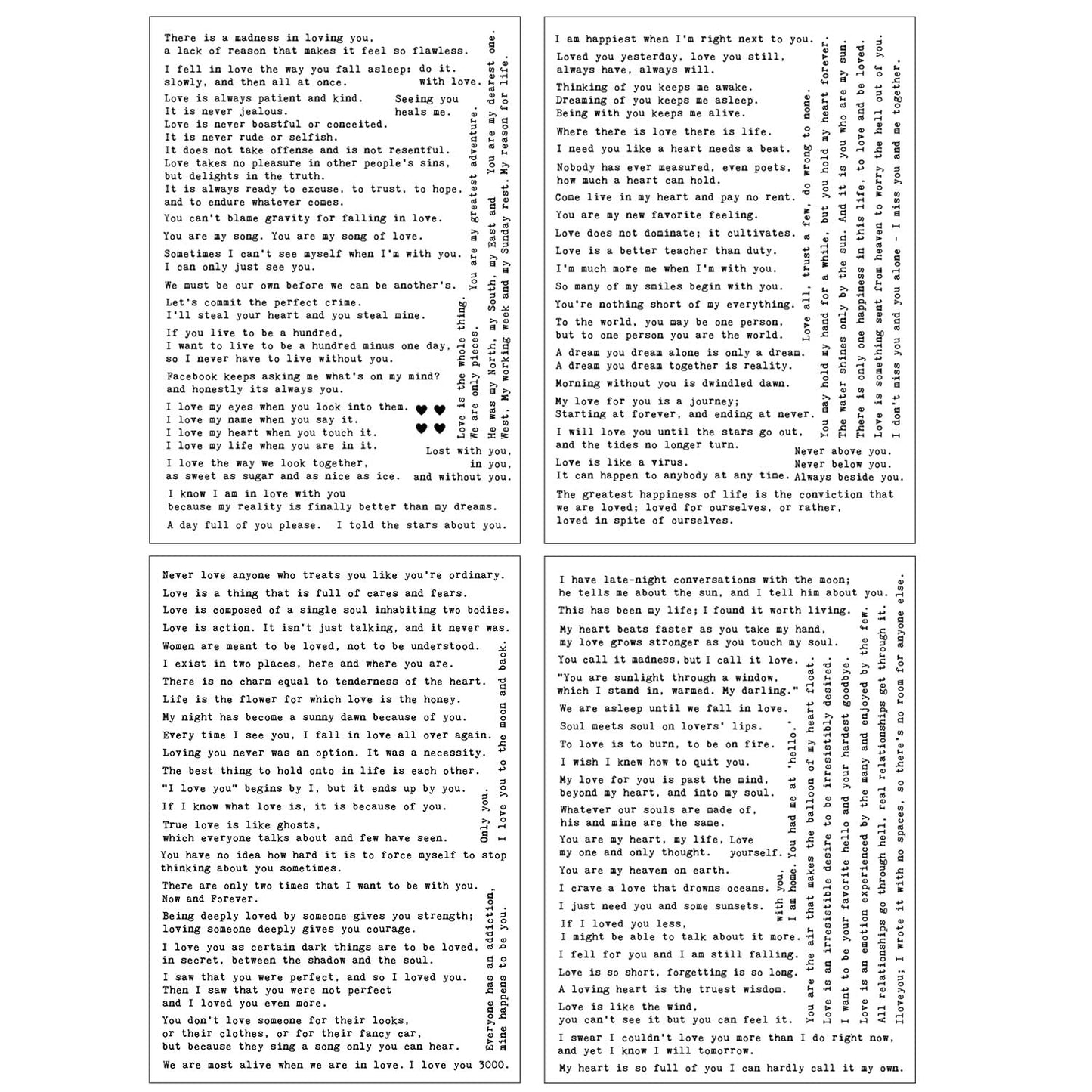 Esland 100+ Love Quotes Inspirational Motivational Scripts Planner Stickers Typewriter Style Sayings Letters Aesthetic Journal Diary Scrapbook Art Crafts Accessories 4 Sheets