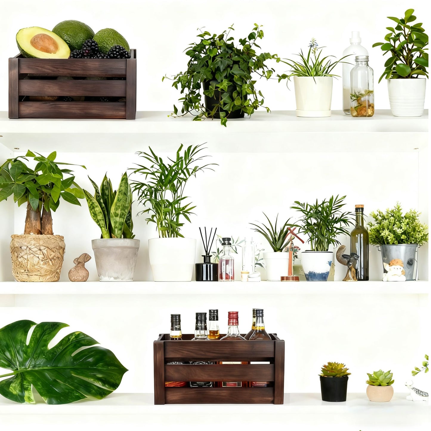HFYFYXGS Wooden Crates for Storage and Display - Set of 3 Heavy Duty Nesting Wood Crates, Rustic Farmhouse Decorative Storage Boxes for Shelves, Pantry & Home Organization (L/M/S)