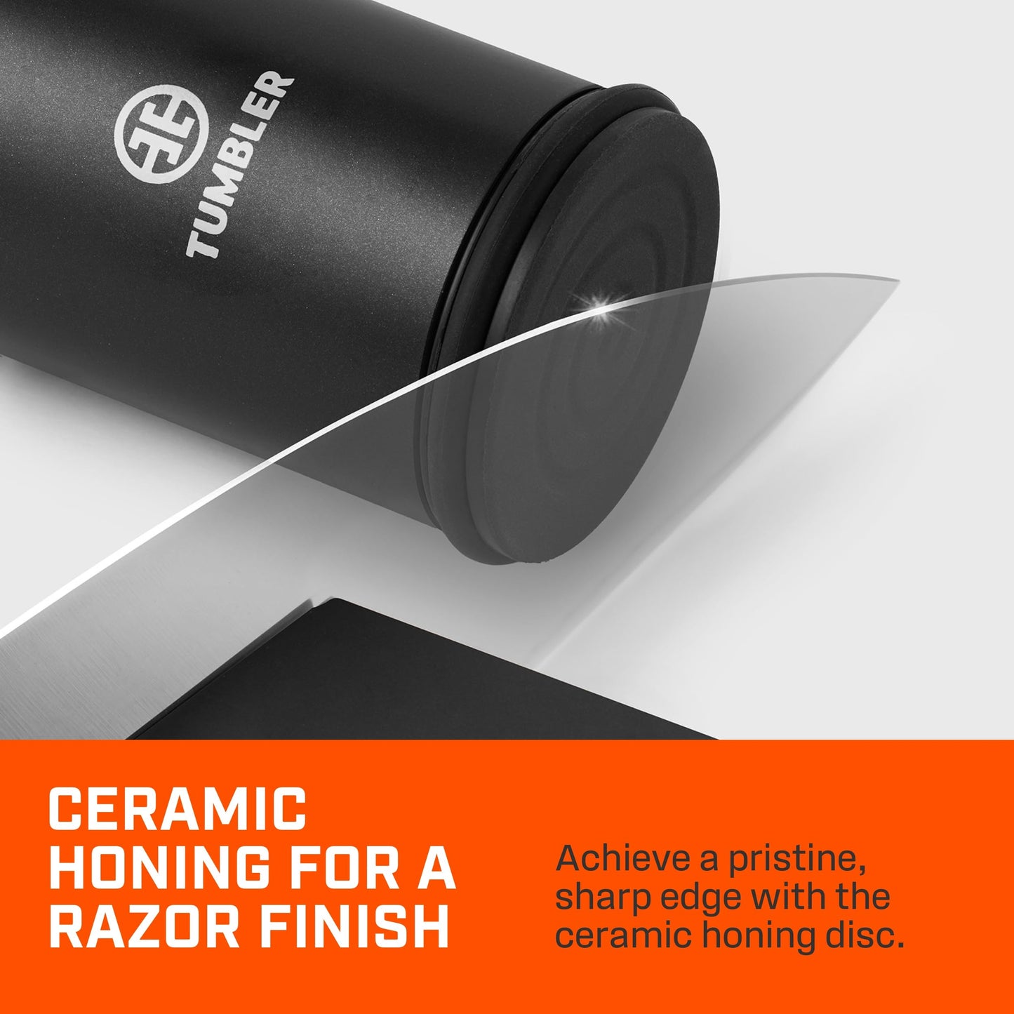 TUMBLER Pro Rolling Knife Sharpener™ - Knife Sharpening Made Easy - Ultimate Gift for Father's Day - Kit with Removable Disc System - 4-Layer Diamond Sharpening Disc & EdgeBoost Ceramic Disc (Black)
