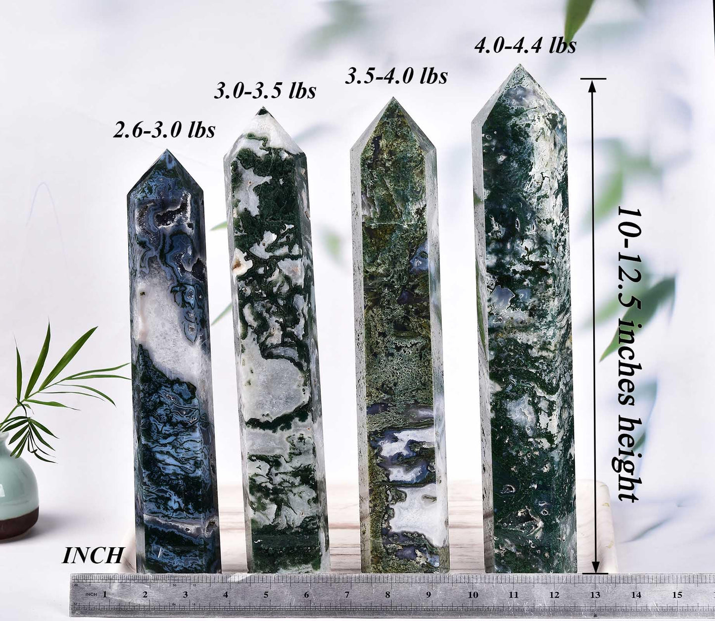 AMOYSTONE Extra Large Healing Crystal Obelisk Towers Moss Agate Point Wand Home Decor Reiki Healing 2.2-2.6LBS