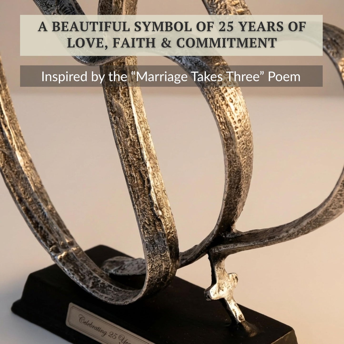 DCAPILLA 25th Anniversary Wedding Gifts – Two Hearts & Cross Keepsake - Ready-to-Gift Includes Present Box, Poem Card, and Engraved Plaque