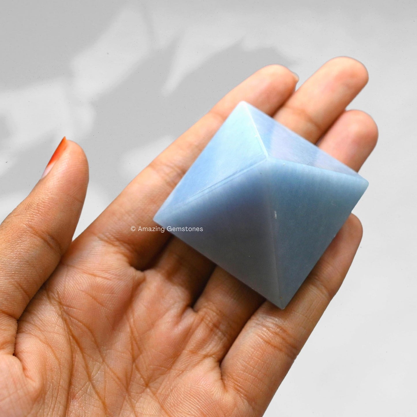 Amazing Gemstone Angelite Pyramid Crystal Healing Stones - 1.5" Great Pyramid Figurine of Natural Stone Pyramid for Meditation, Reiki, Chakra Balancing and Crystal Pyramids Grid