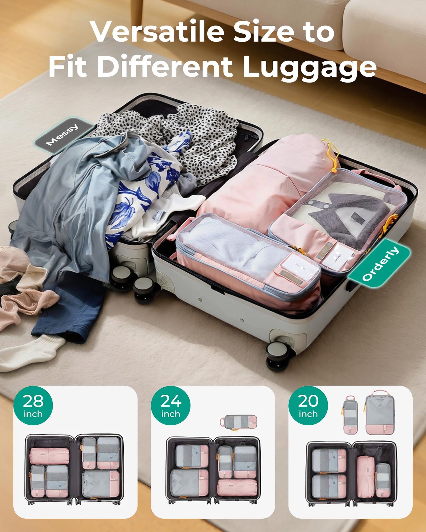 BAGSMART Compression Packing Cubes for Travel, Lightweight Luggage Organizer Bags, Durable Space Saver Bags Travel Essentials, 6 Set