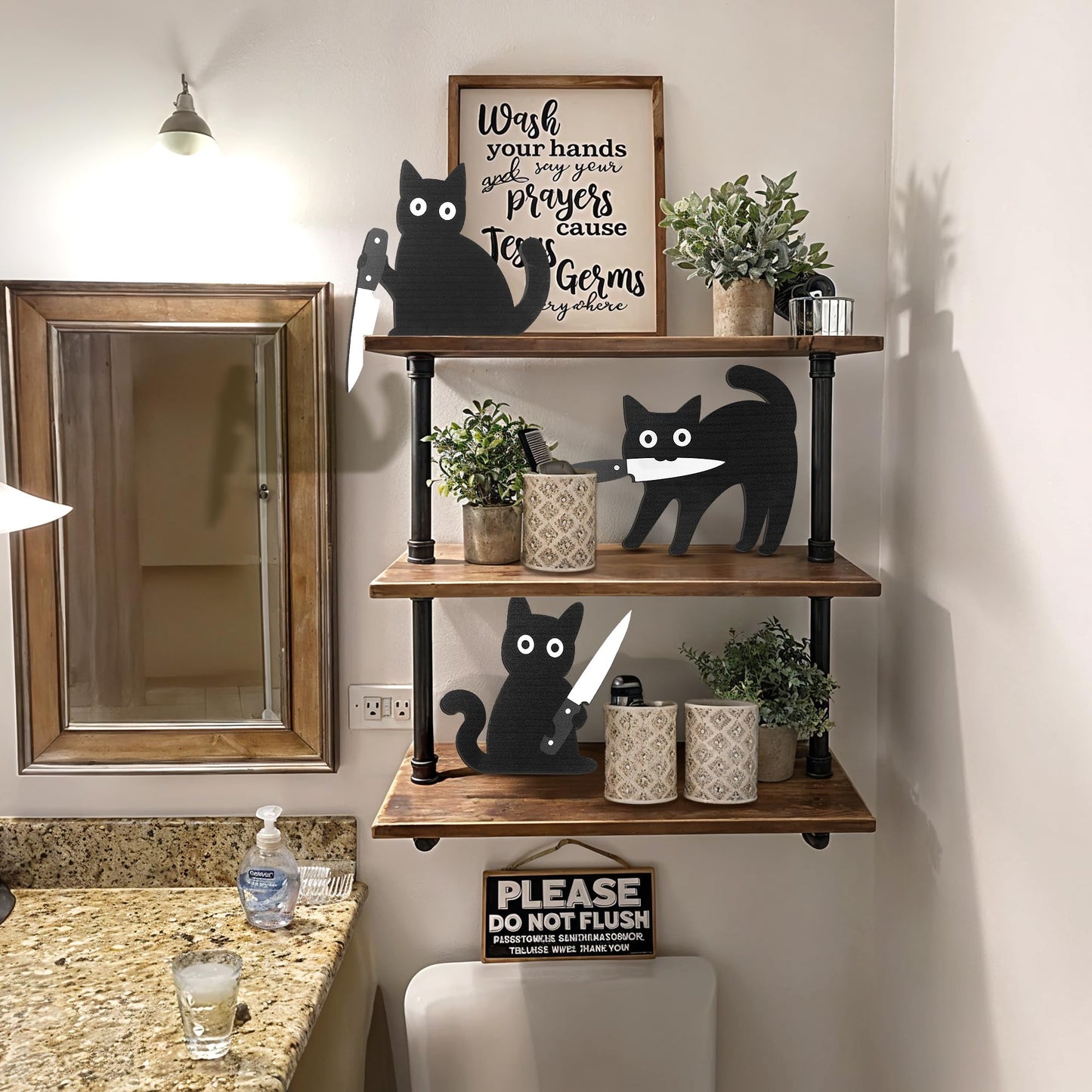 Dripykiaa Funny Black Cat Wall Decor, 3PCS Wooden Black Cat Decorations, Unique for Cats Lovers, Holiday Home Décor, Gifts for Women, Stocking Stuffers