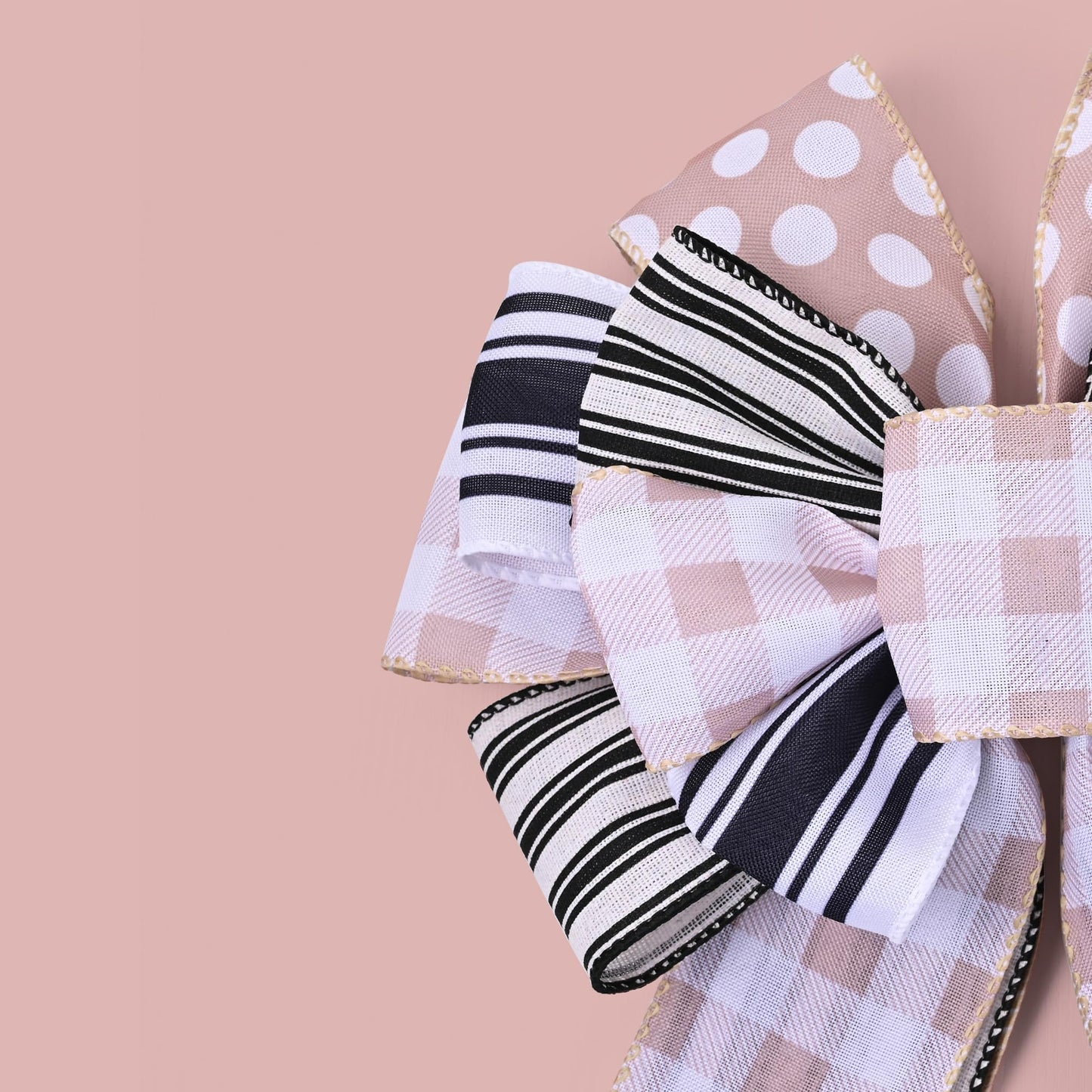 Ribreeze 20 Yards Wired Ribbon 4 Rolls Black White Stripe Dot Ribbon 2.5 Inch for Wreaths DIY Present Wrapping Floral Bow Craft Deco
