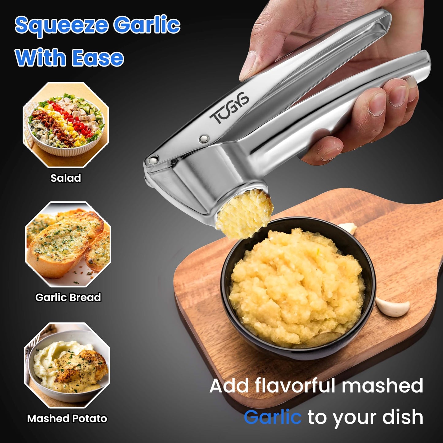 TOGYS 3-in-1 Premium Kitchen Tool Set - Heavy Duty Stainless Steel Garlic Press, Herb Scissors & Meat Tenderizer - Rust-Proof, Dishwasher Safe Cooking Gadgets - Ideal Gift for Home Chefs