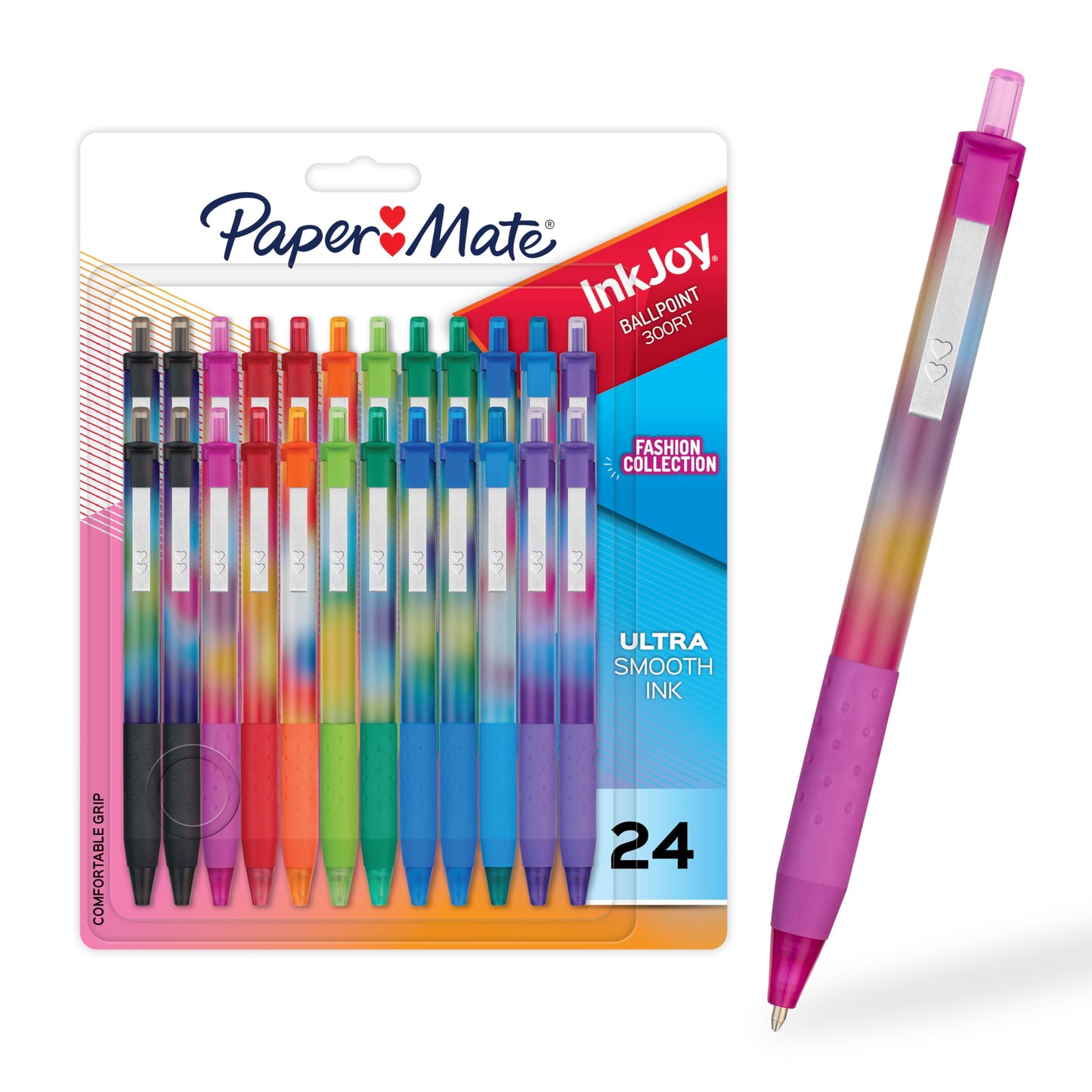 Paper Mate InkJoy 300RT Ballpoint Pens, Colorful Pens with Fashion Wraps, Retractable, Medium Point, 24 Count