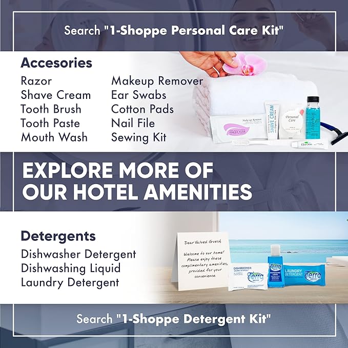 Eco Botanics Toiletries Set | 1-Shoppe Amenities Kit | 0.85oz Shampoo & Conditioner, Body Wash, Lotion | Travel Size | 80 Pieces
