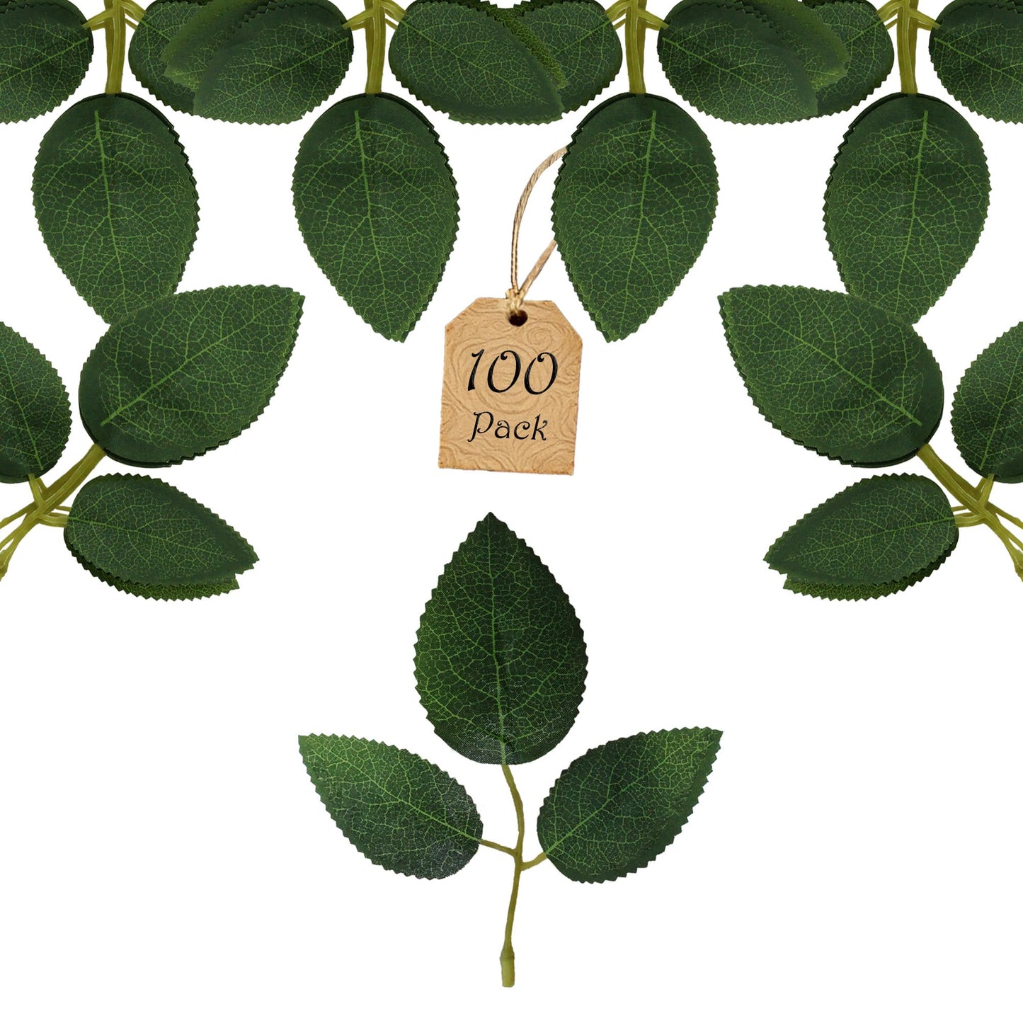 Vignor 100 Pcs Artificial Flowers Green Leaf Bulk Faux Greenery Silk Fake Rose Leaves Bouquet Garland Wreath Floral Arrangement Supplie DIY Craft (1 Stem with 3 Large-Leaf Green)