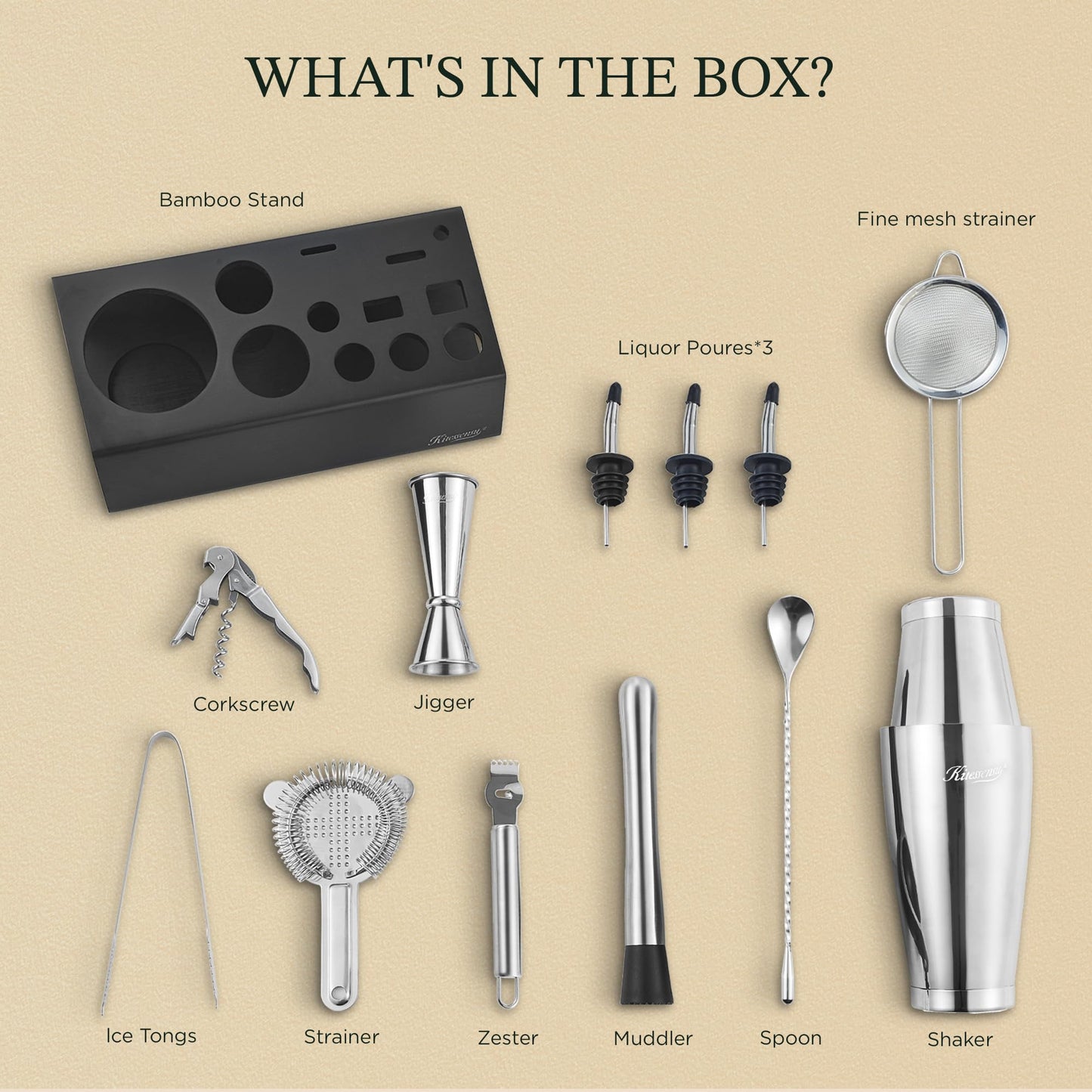 KITESSENSU Boston Shaker Set Mixology Bartender Kit | Premium Cocktail Shaker Kit with Stand Professional Home Bar Tools Accessories: Martini Shaker, Citrus Tools, Fine Mesh Strainers, Muddler, Jigger