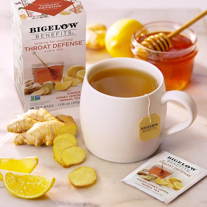 Bigelow Benefits Throat Defense (Ginger Honey Lemon Herbal), 18 Count (Pack of 6), 108 Total Tea Bags