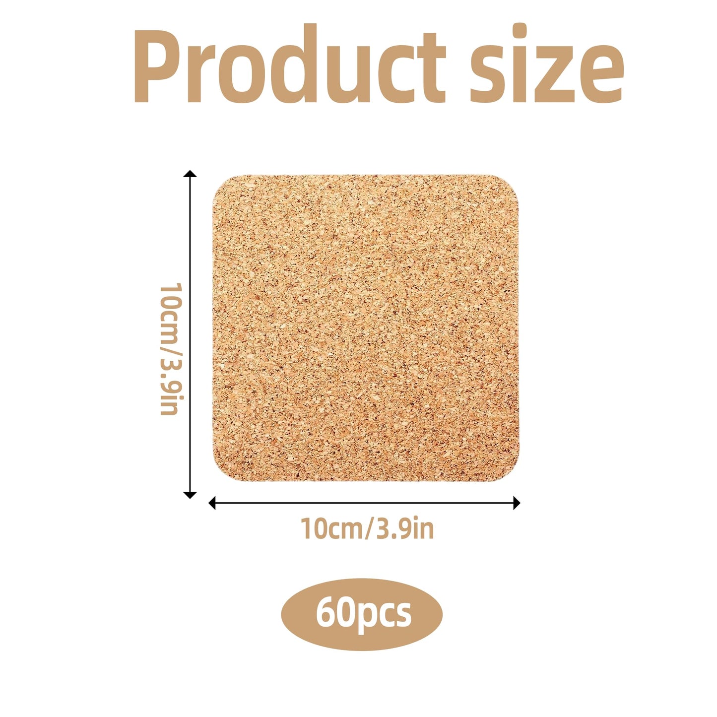 60 Pcs Self Adhesive Cork Coasters Square Rounded Corner 4 x 4 Cork Mats Backing Sheets for DIY Coasters Crafts Backing Tiles Supplies(Square)