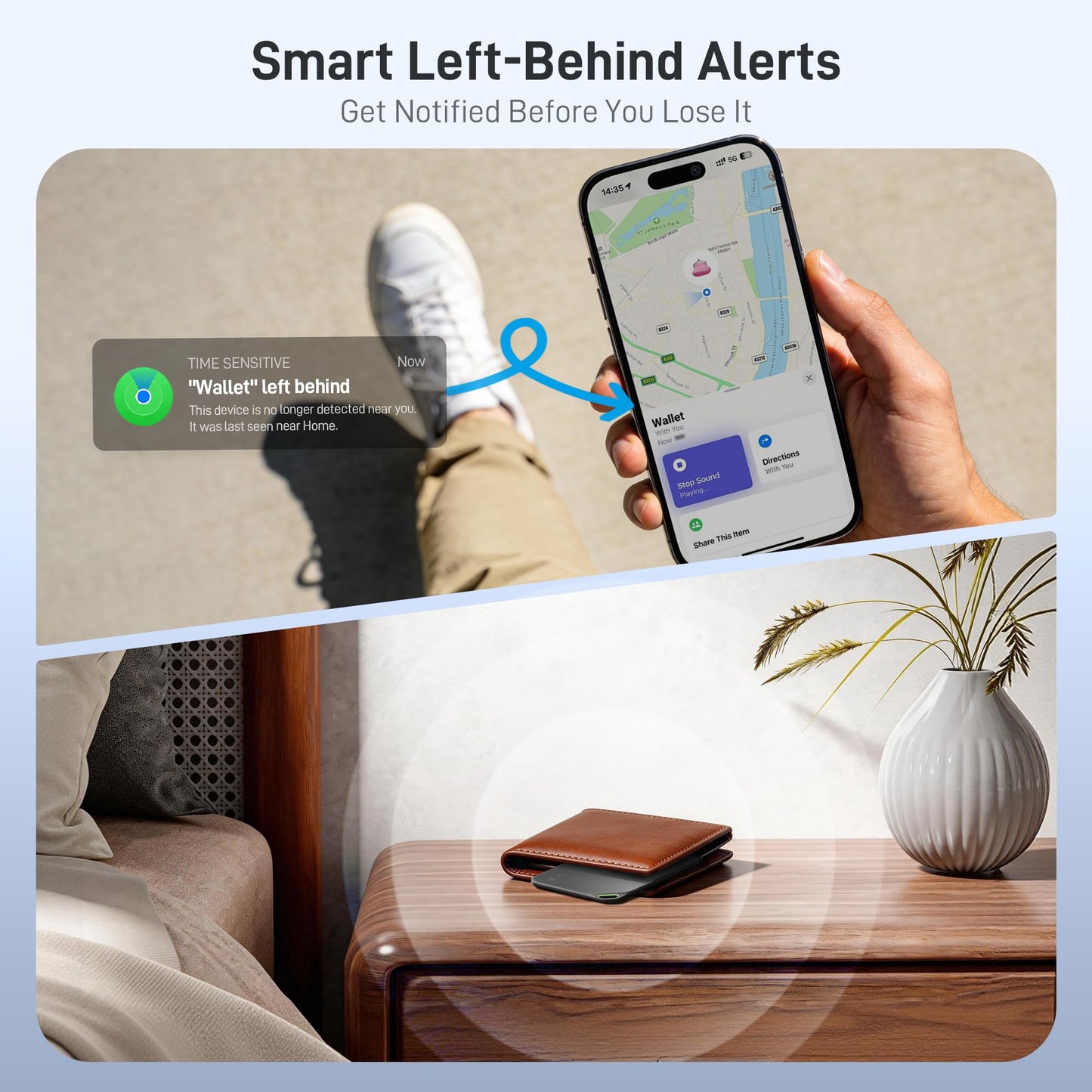 Epicka Wallet Tracker Card Compatible with Apple Find My, 8-Year Maintenance-Free Battery, Tracking Card with NFC, MFi Certified, IP67 Bluetooth Item Locator for Luggage, Passport, 1 Pack, Black