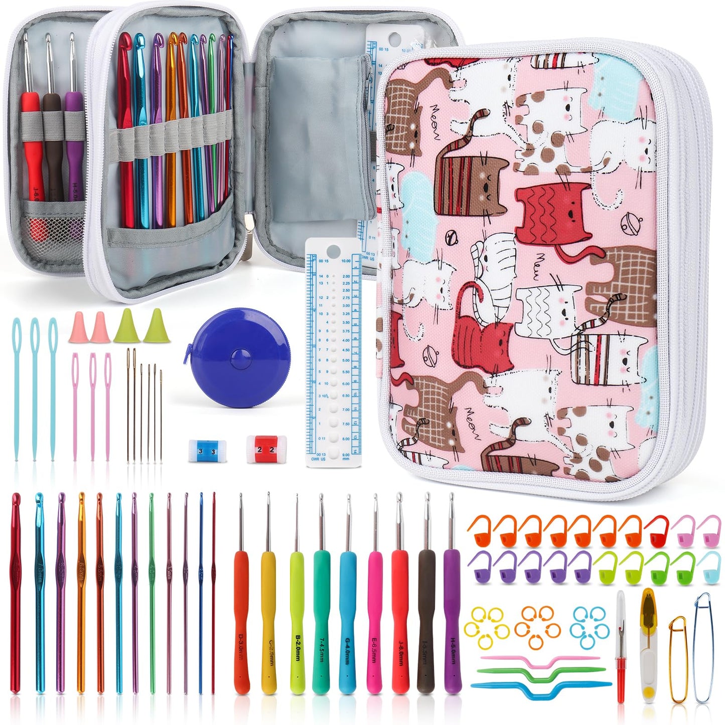 Katech Crochet Hooks Kit with Case, 85-Piece Crochet Hooks Set, Ergonomic Crochet Hook Crochet Needles Weave Yarn Kits DIY Hand Knitting Art Tools for Beginners and Experienced Lovers