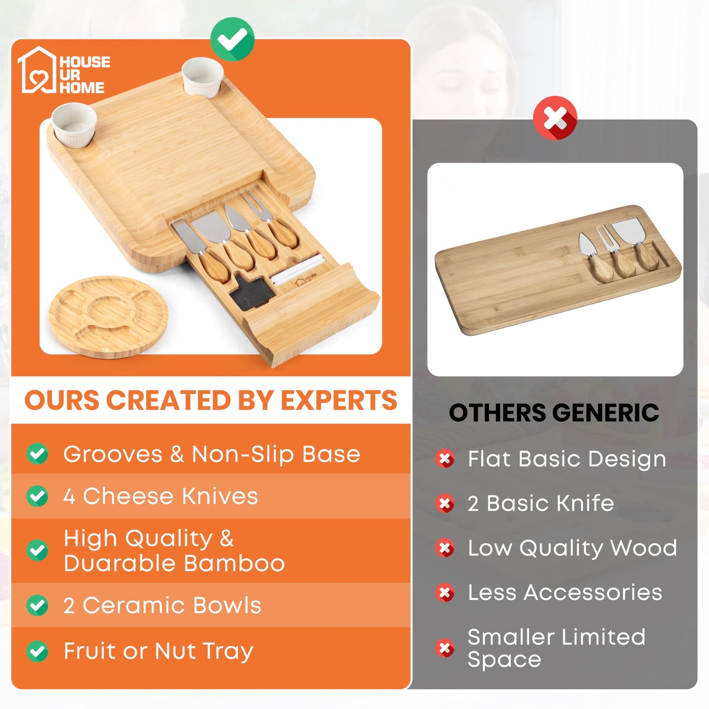 Large Bamboo Charcuterie Board Set with Hidden Drawer Storage | Cheese Board with Knives & Bowls | Perfect Housewarming, Bridal Shower