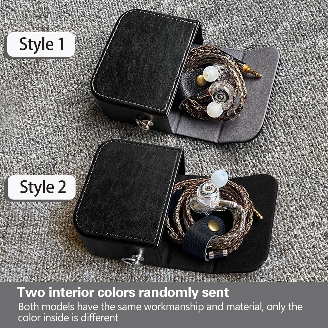 Earplug box, PU leather box for in ear headphones, portable protective case for wired headphones, storage bag for headphone accessories (black)