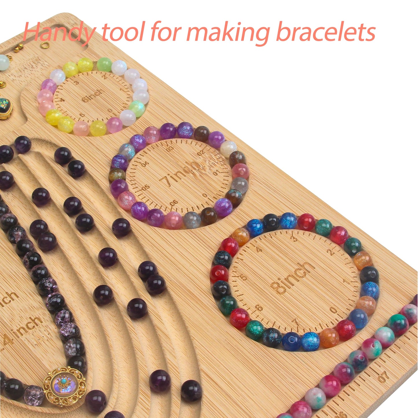 Bead Board for Jewelry Making, Bamboo Beading Tray Design Mat for Necklaces, Bracelets, and Crafts. Portable Bracelet Sizer Jewelry Making Supplies