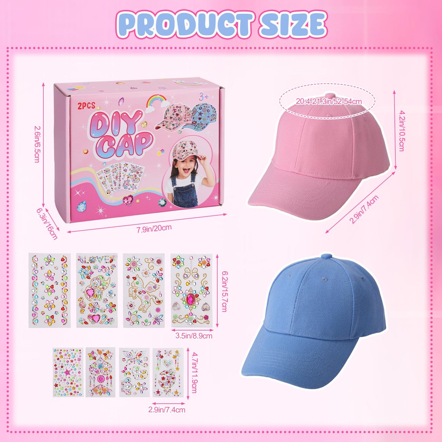 Zhamate DIY Baseball Cap Craft Kit for Girls, Kids Crafts with Stickers, Creative DIY Hat for Ages 6–12, Birthday Easter Gift Activity Set