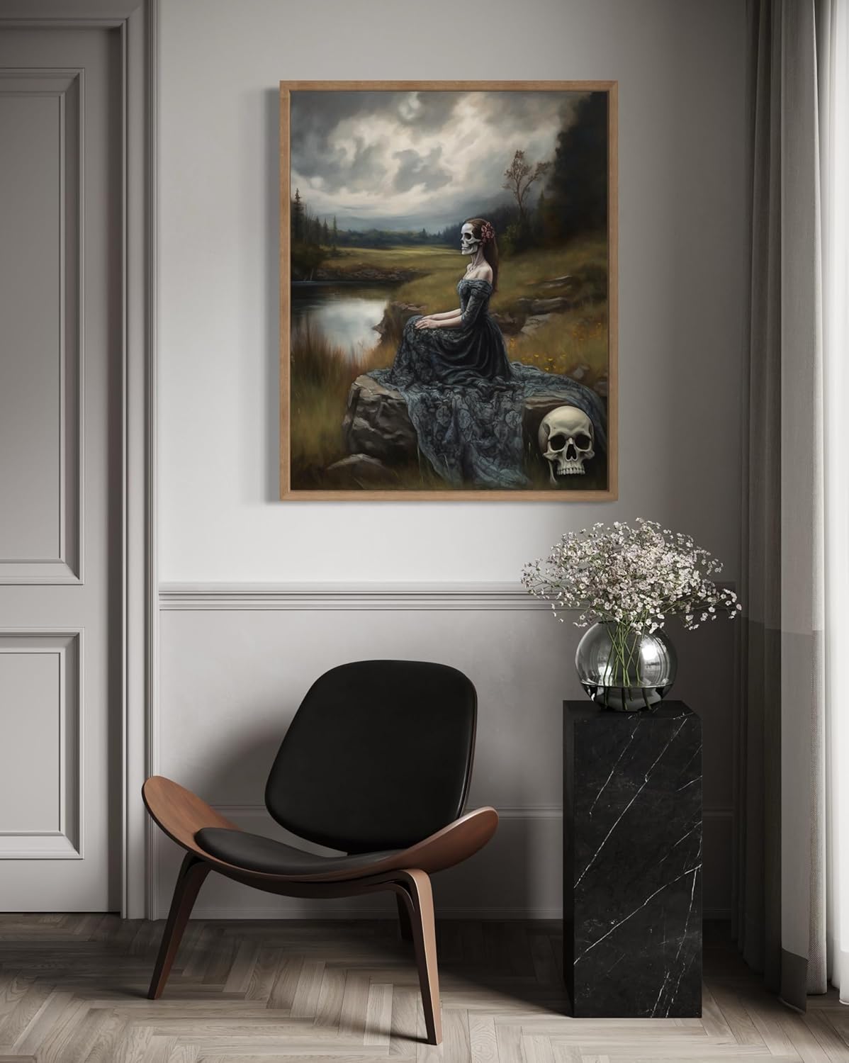 Widow Ghost Poster Art Print, Halloween Scary Vintage Wall Art Academia Spooky Painting Decoration for Horror Prints, Gothic Posters Bedroom Decor 89 (Widow Ghost, 11 x 14 inches, Wood Frame)
