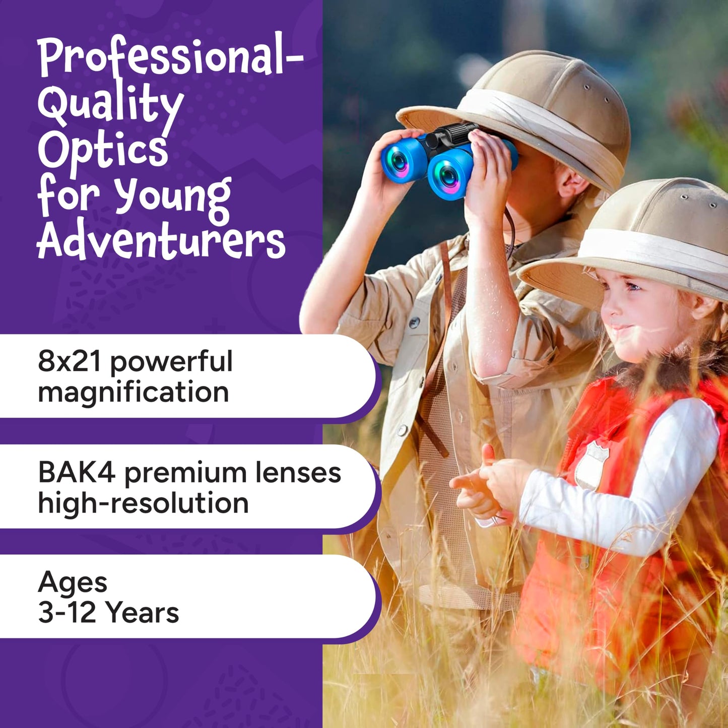 Think Peak Green Binoculars Science Toy for Kids Ages 3-12 Years - Real Compact Outdoor Adventure & STEM Educational Nature Hiking Explorer for Bird Watching, Camping Children’s Birthday Gift