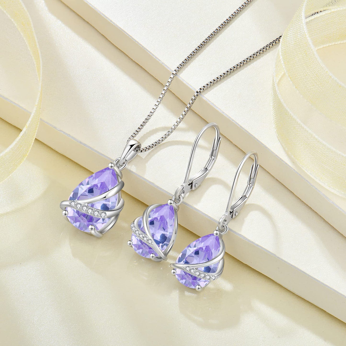 Rocayi Teardrop Alexandrite Earrings 925 Sterling Silver Dangle Drop Earrings June Birthstone Jewelry for Women