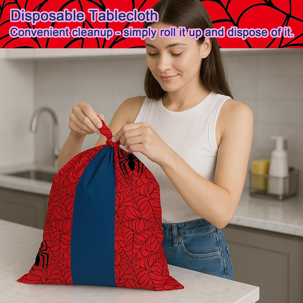 3-Pack Spider Theme Tablecloths - 54x108 Inch Disposable Plastic Table Covers for Birthday & Halloween Parties, Red & Blue Web Design Decorations for Little Ones, Adults, Indoor/Outdoor Event