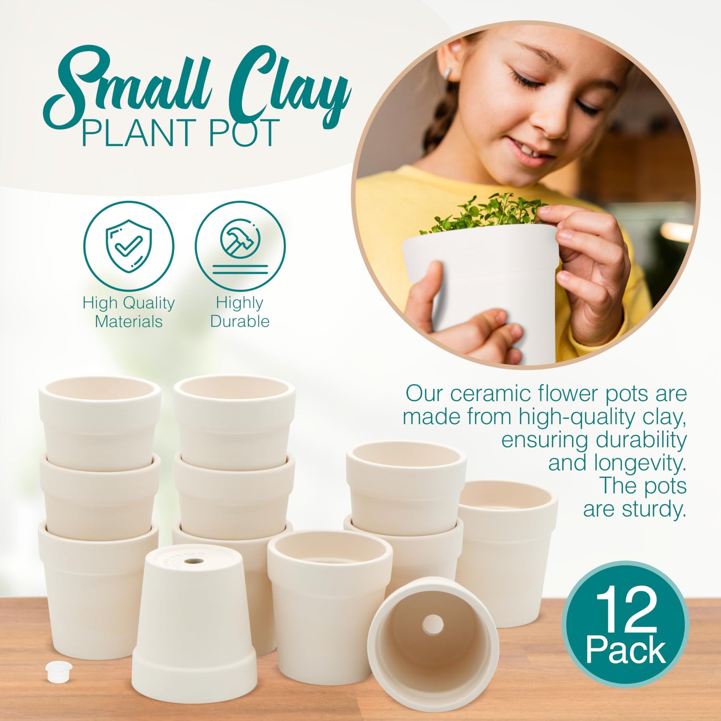 4E's Novelty Ceramic Flower Pots with Drainage Holes, 3.14", Pack of 12, Small Clay Garden Planters for Succulents, Cactus, Plants, DIY Easter Spring Craft Activity