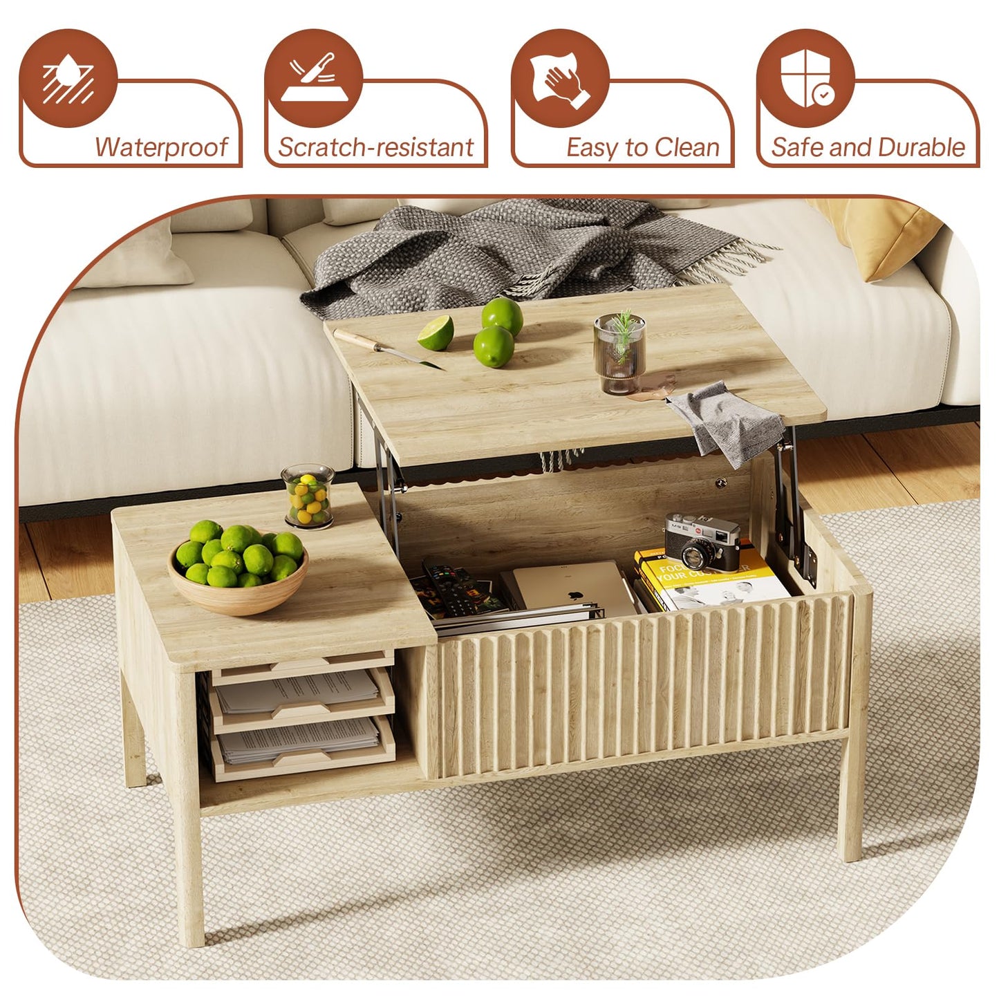 RUMBALUXY Wooden Baby Playpen and Coffee Table