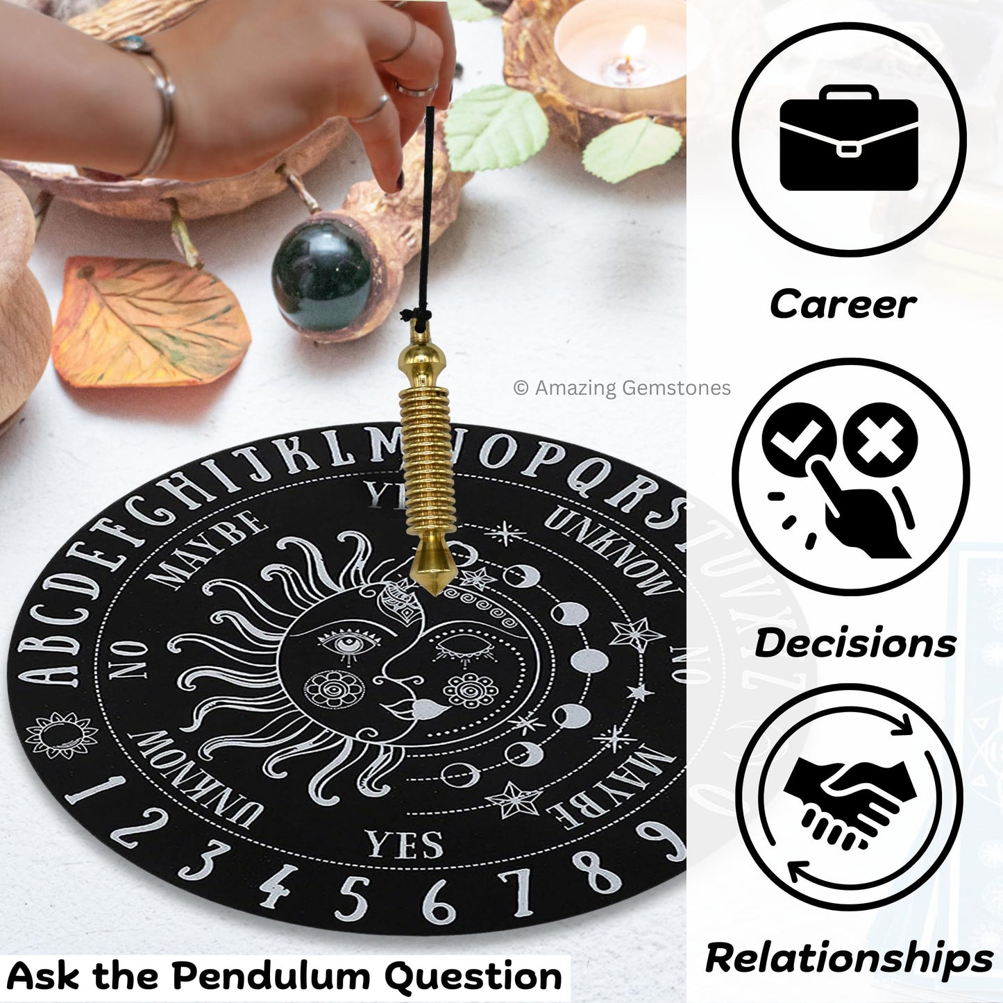 Amazing Gemstone Healing Metal Pendulums for Divination, Gold 16 ISIS Ring Steel Copper Pendulum High Energy Pendulo de Bronce Pendulos de Mesa MP54