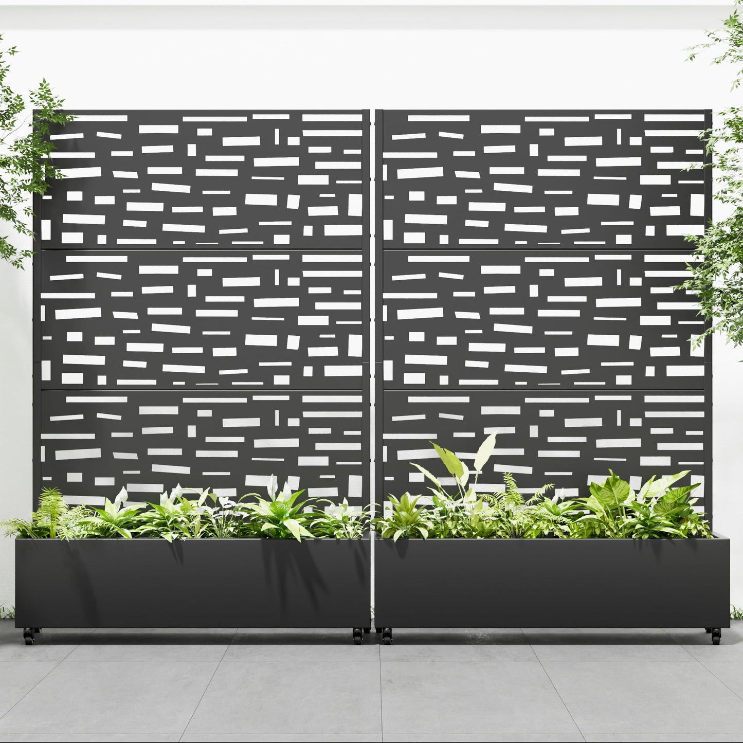Casaphoria 72"x47" Metal Raised Garden Bed with Trellis(2 Pack), Outdoor Planter Box with Wheels & Drainage Holes for Climbing Plants, Flowers, Elevated Garden Kit with Privacy Screen, Black-Gerald