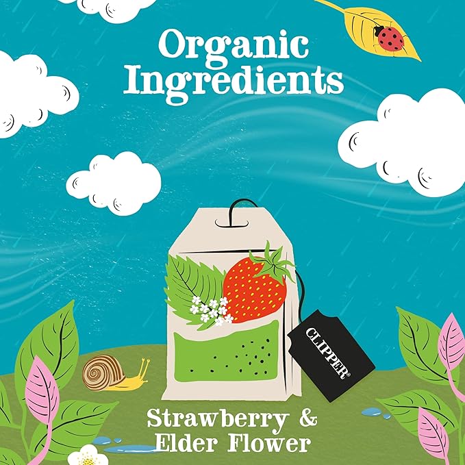 Clipper Tea Strawberry & Elderflower Herbal Tea – Caffeine Free, USDA Organic, Great Hot or Iced – Refreshingly Fruity, Natural, Fair & Delicious – 50 Tea Bags