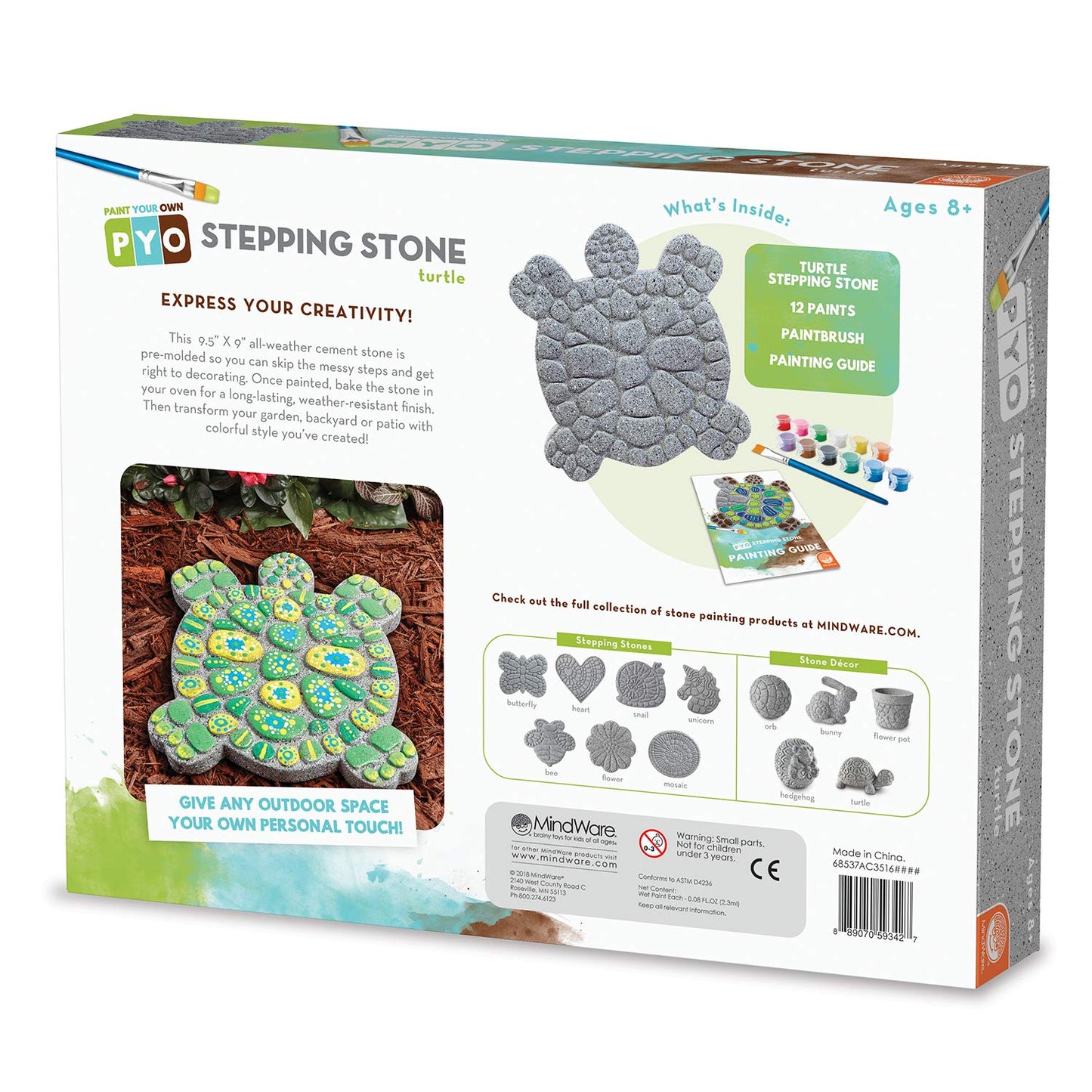 MindWare Turtle Stepping Stone Kit: Paint Your Own Stepping Stones for Kids Craft Kit Includes Paint, Brushes and Instructions
