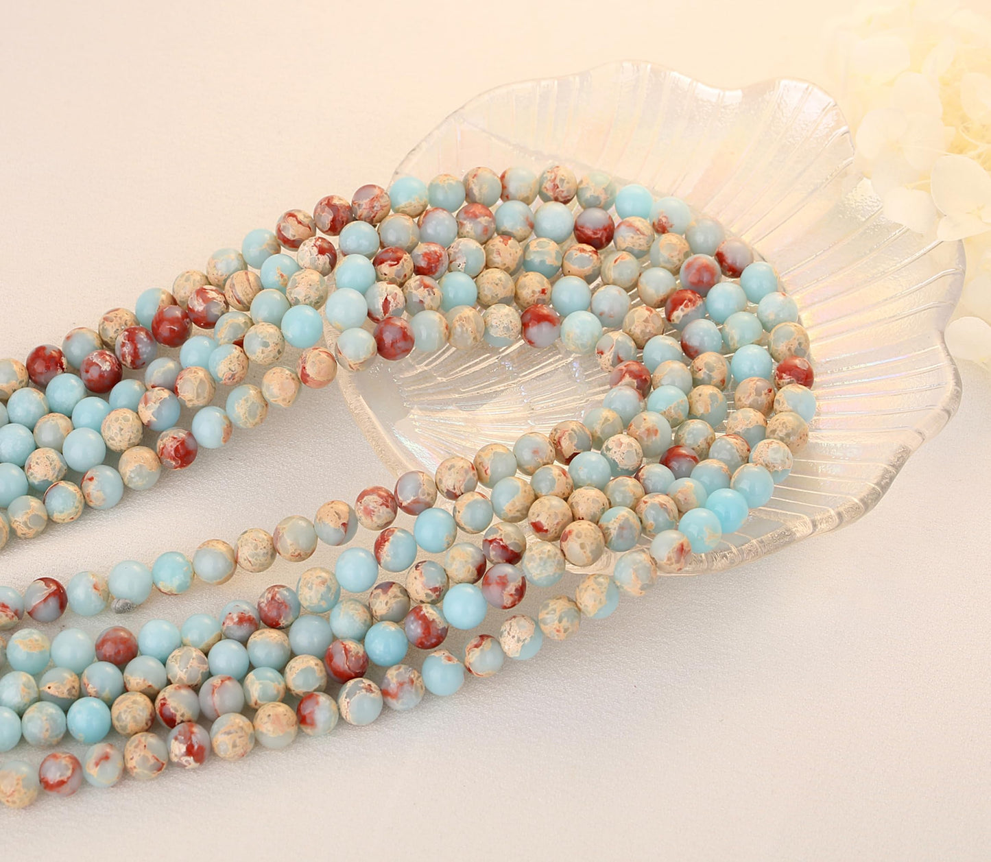 NUKAYAI Sky Blue Jasper Natural Crystal Beads - 60 Pcs, 8mm Round Smooth Loose Beads for Bracelet, Necklace & DIY Earrings