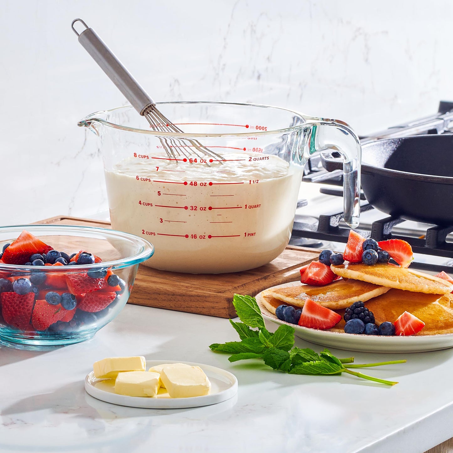 8 Cup Large Glass Measuring Cup - Kitchen Mixing Bowl Liquid Measure Cups Glass Tupperware Bakeware Set, Punch Bowl, Batter Bowl.