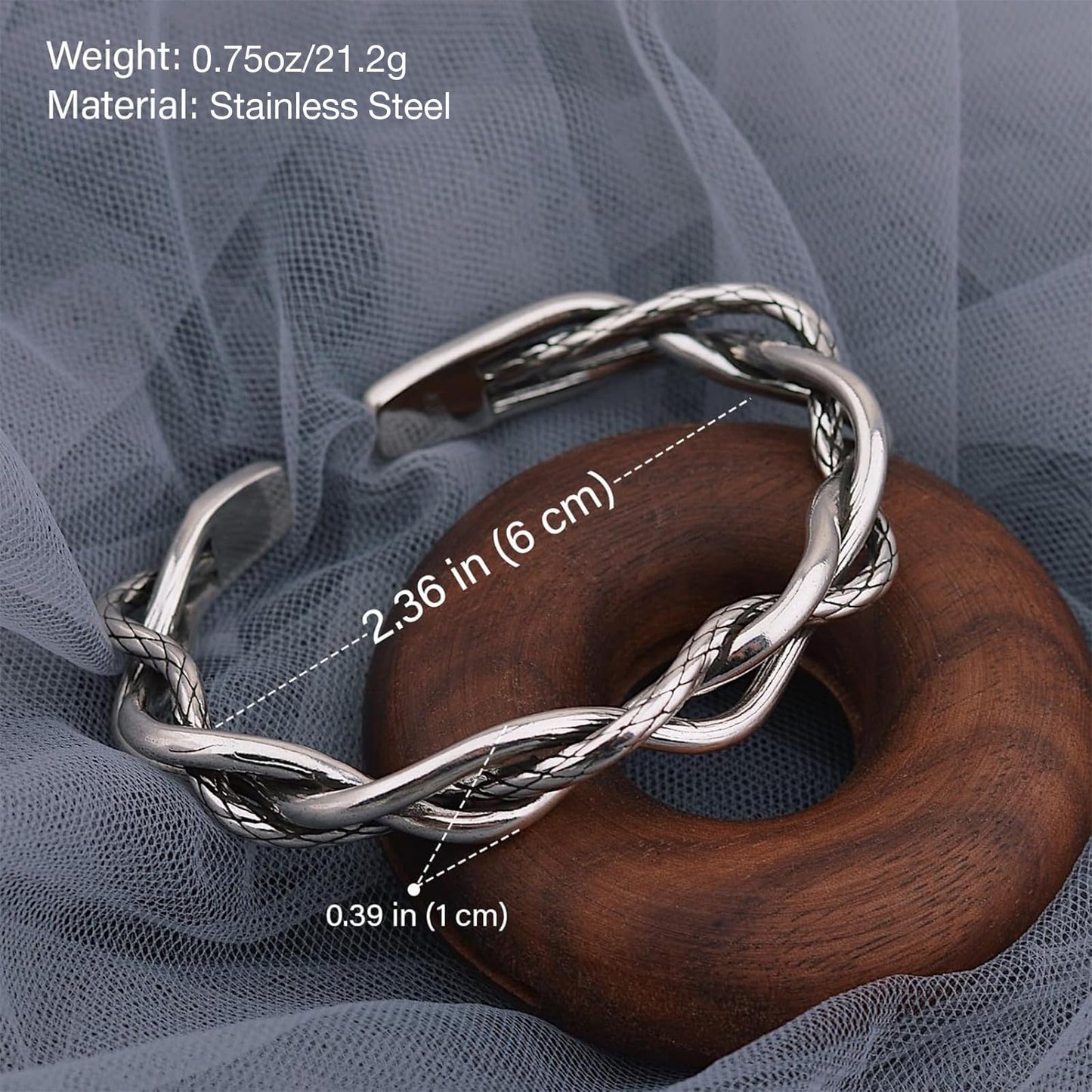 Baoaichi Handmade Vintage Silver Bangle Bracelets for Men Women Twist Snake Vine Cuff Bangles Cool Punk Stainless Steel Bracelets Bangles Adjustable Braided Cuff Bracelets Gift for Dad