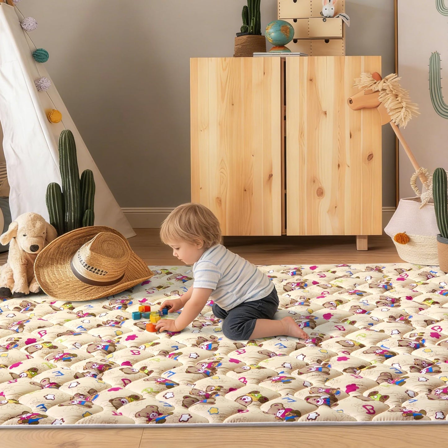 Baby Play Mat - 71" X 59",Premium Thicker Foam Machine Washable, Extra Large Anti-Slip Soft Cushioning Foam Playmats for Babies and Toddlers, Foldable Baby Crawling Mat for Playpen