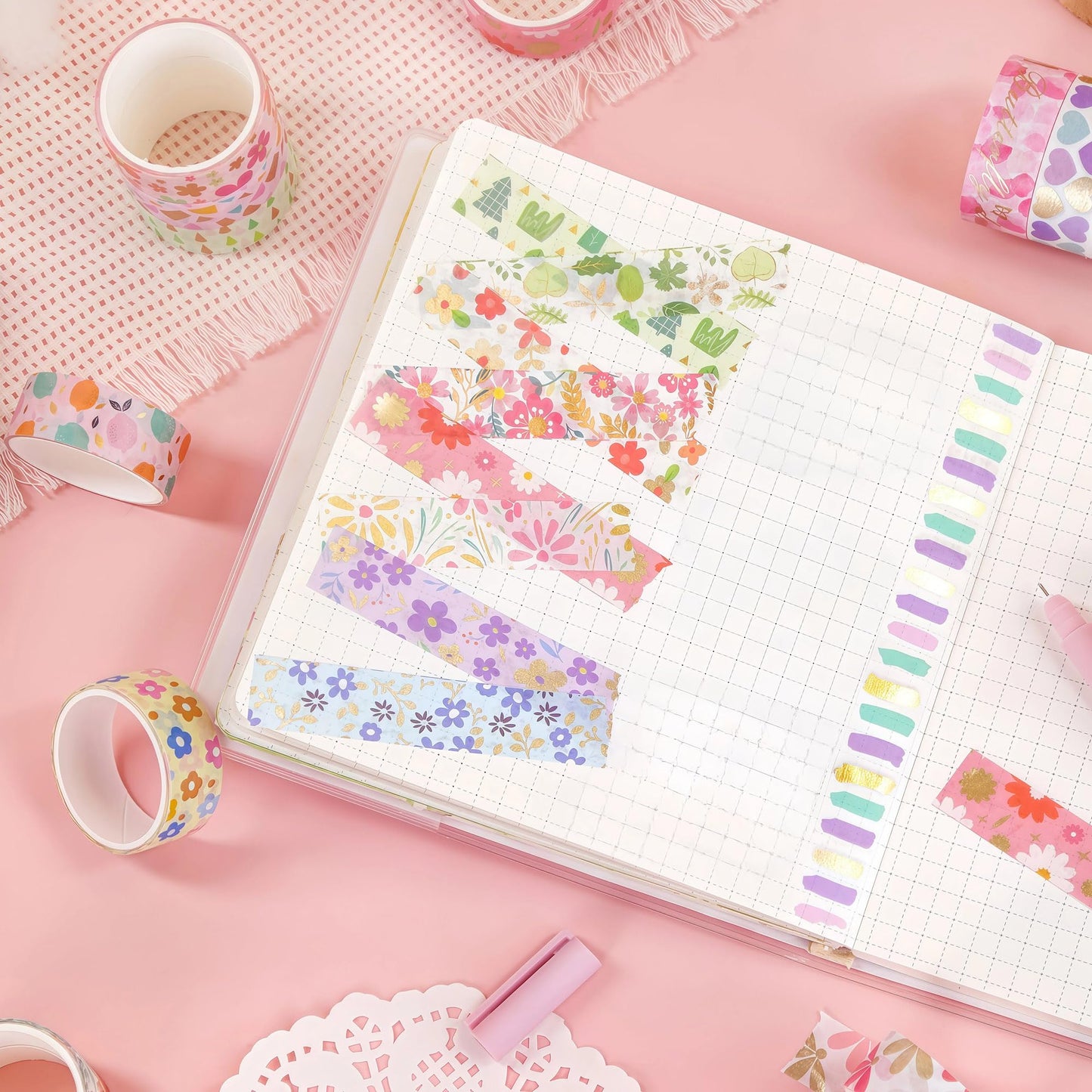 Sifaolp 60 Rolls Washi Tape Set, 15 mm Gold Foil Cute Pattern Floral Decorative for Journaling Supplies