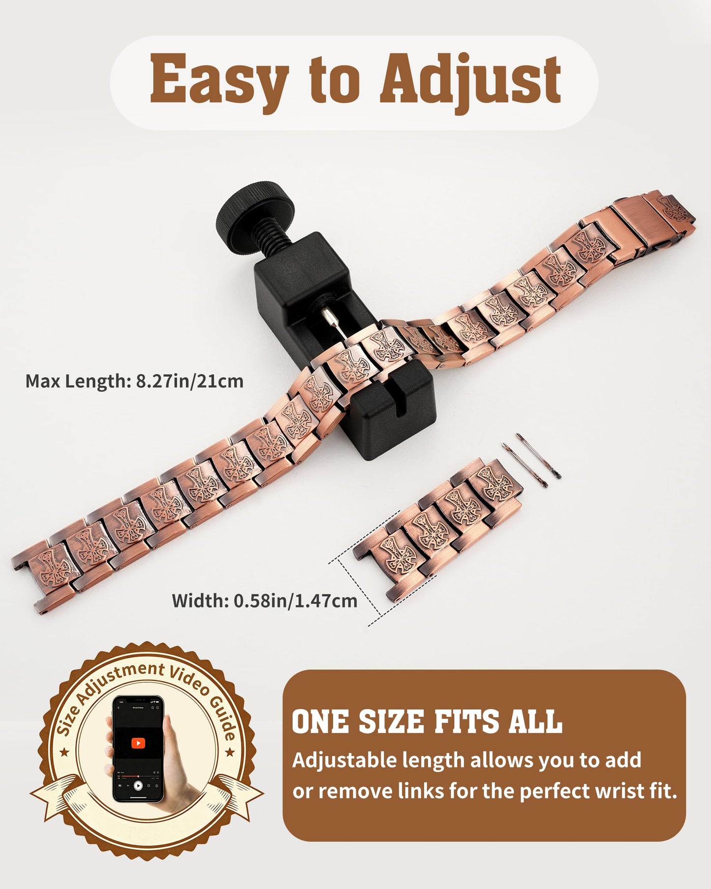 Trinckle Copper Bracelet for Men, Magnetic Copper Bracelets with 5X Strength 5000 Gauss Magnets, Celtic Cross 99.9% Pure Cooper Jewelry with Magnet as Father Day Gift Pulsera De Cobre with Sizing Tool