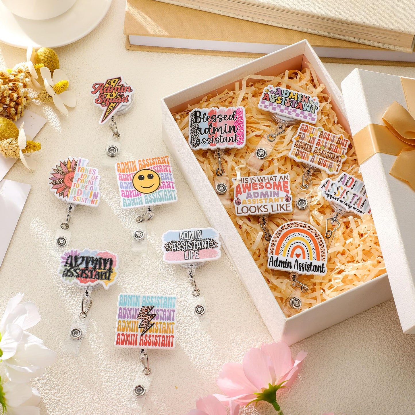 12 Pcs Administrative Professional Day Gifts Administrative Assistant Badge Reel Admin Assistant Appreciation Gift Badge Holder Retractable for Executive Office Manager Secretary Employee Coworker