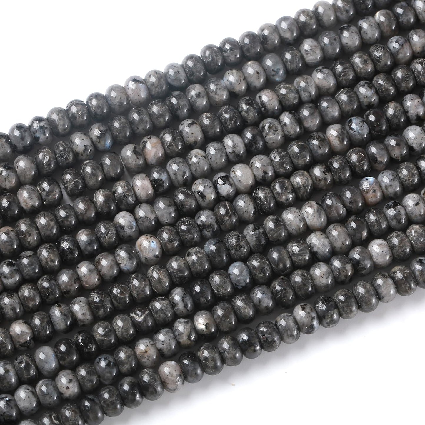 5x8mm 76pcs Natural Stone Black Labradorite Rondelle Spacer Loose Beads Abacus Disk Stone Round Loose Gemstone Beads for Jewelry Making DIY Bracelet Necklace