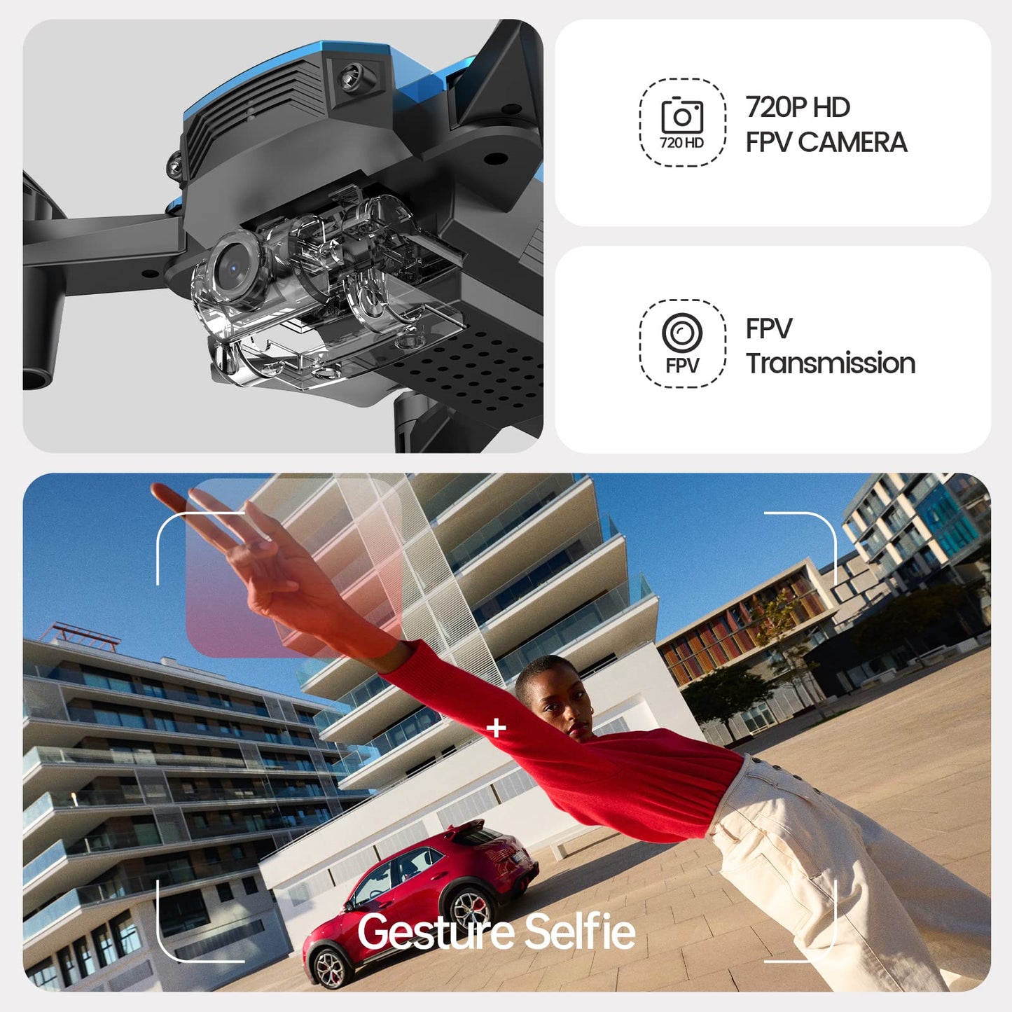 DEERC D20 Mini Drone for Kids with 720P HD FPV Camera Remote Control Toys Gifts for Boys Girls with Altitude Hold, Headless Mode, One Key Start Speed Adjustment, 3D Flips 2 Batteries, Blue