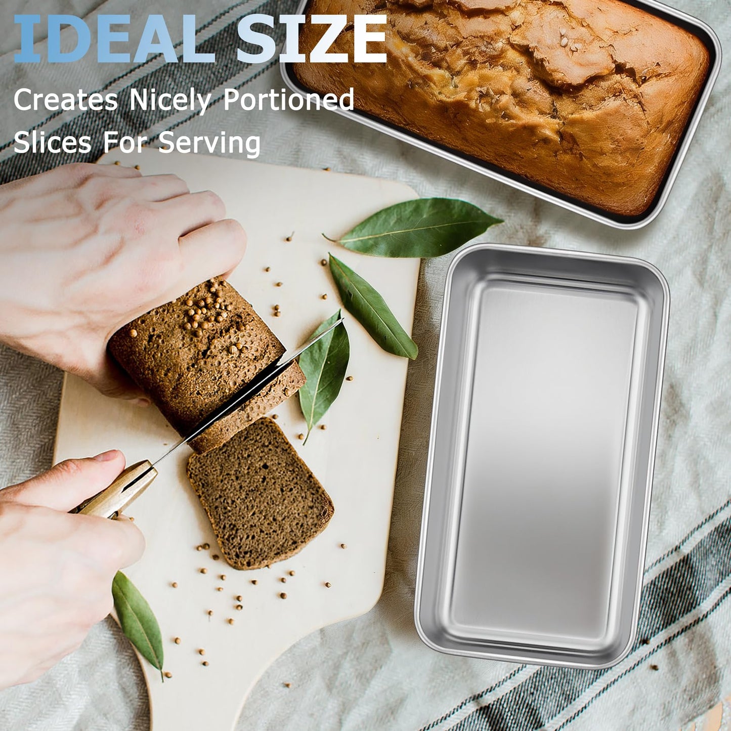 TeamFar Loaf Pan, 9¼" × 5" Bread Loaf Pans Meatloaf Pan Stainless Steel for Baking Bread Cake Lasagna, Healthy & Durable, Oven & Dishwasher Safe - Set of 4