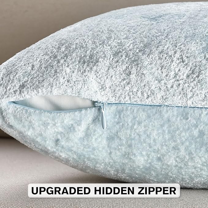 FUTEI Light Blue Flannel Throw Pillow Covers 20x20 Inch Set of 2,Soft Dimensional Textured Cushion Cases,Modern Home Decor for Couch Living Room