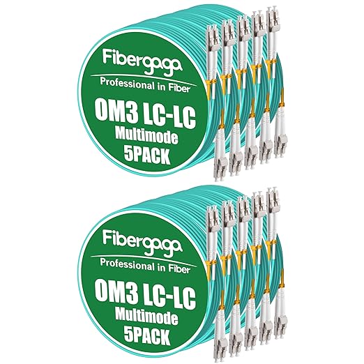 Fibergaga 10Pack-2M(7ft) OM3 LC to LC Fiber Patch Cable, Multimode Fiber Cable 50/125µm 10G/40G, OD-2.0mm Fiber Optic Cable Duplex LC to LC